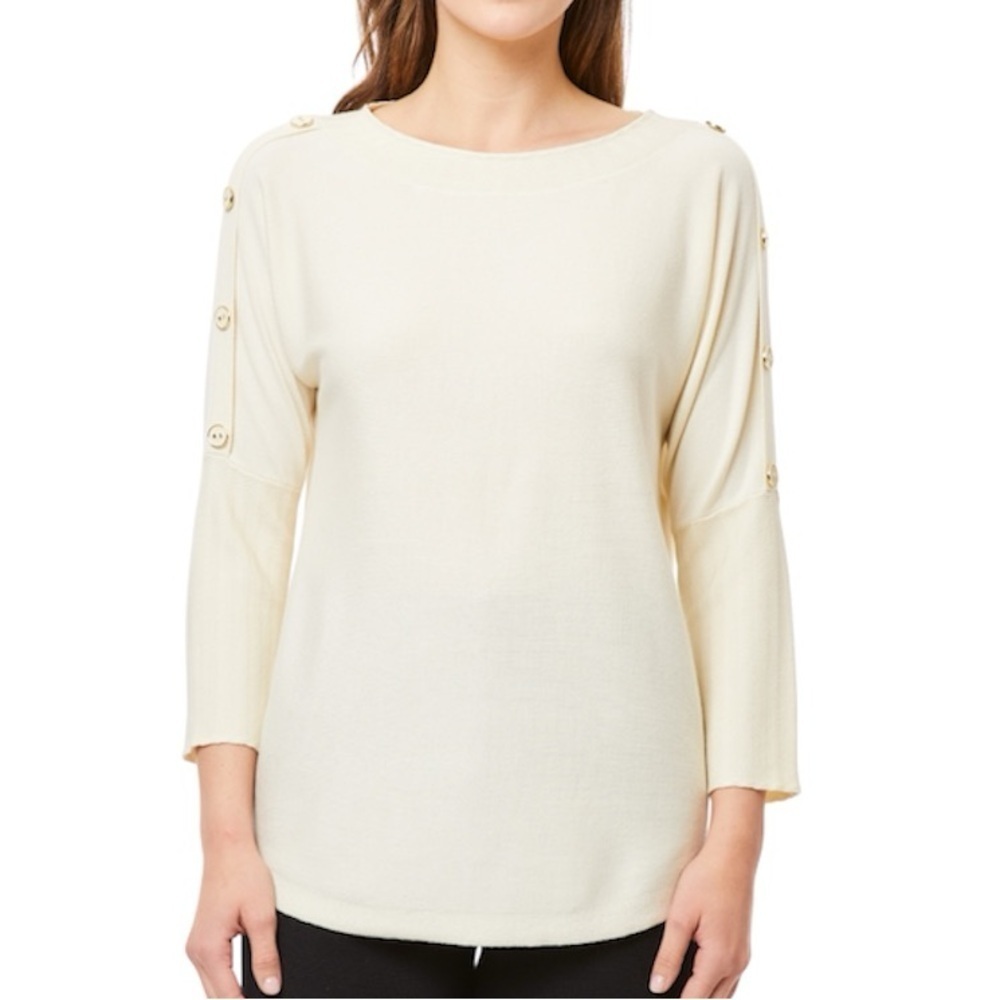 Melissa Paige Knit Sweater Button Detail Dolman Sleeve Papyrus NWT Size Large
